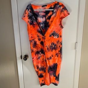 Orange tye-dye swim coverup